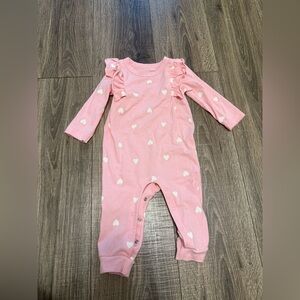 Cat & Jack Baby Girl Pink Heart Ruffle One Piece Size 6-9 Months